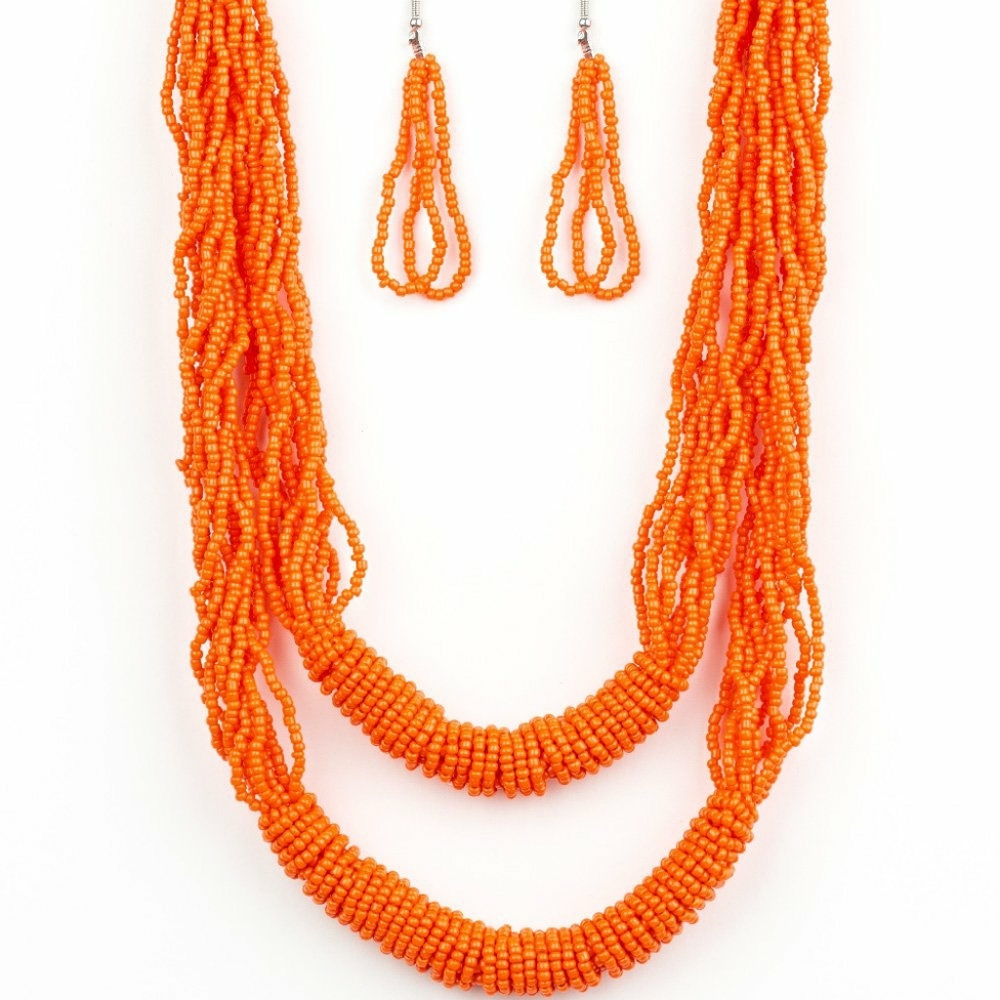Orange double layer seed beed necklace